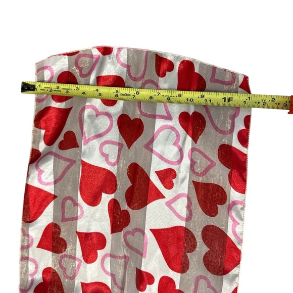 Red Pink Heart Print Satin Scarf Valentine’s Day Gift Wrap Accessory - Picture 8 of 8